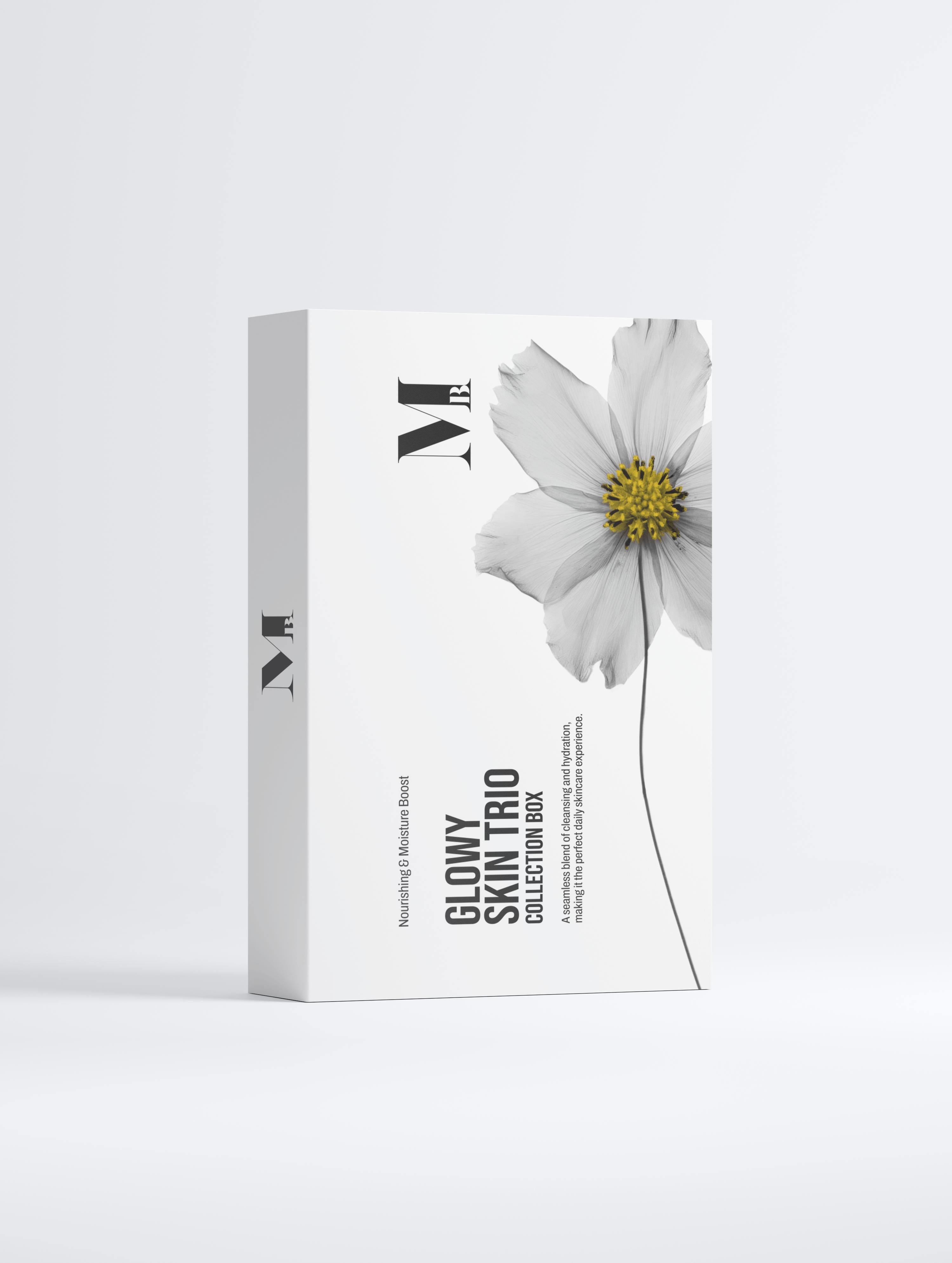Product packaging with a flower design on a white background