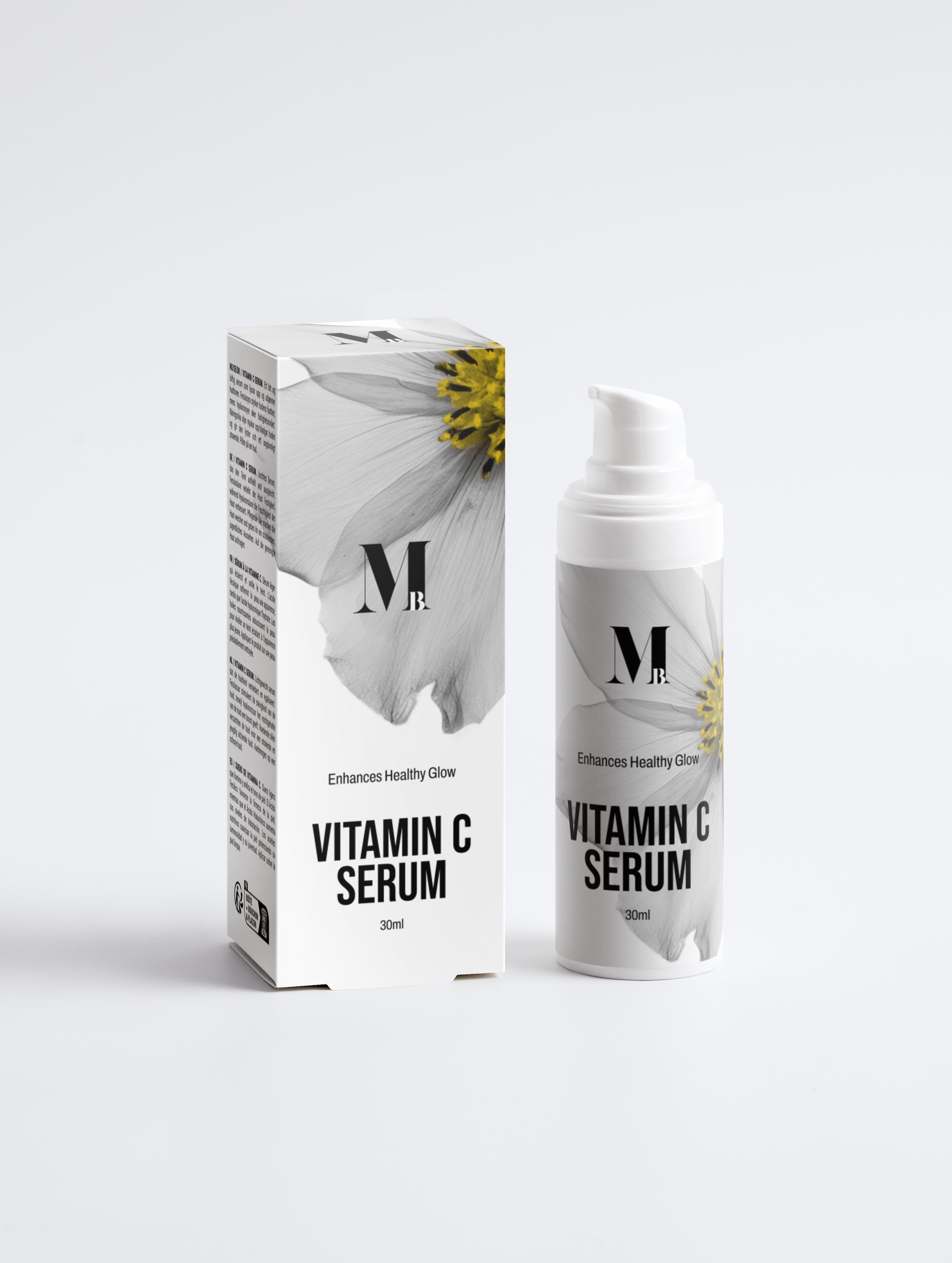Vitamin C serum packaging with a white background