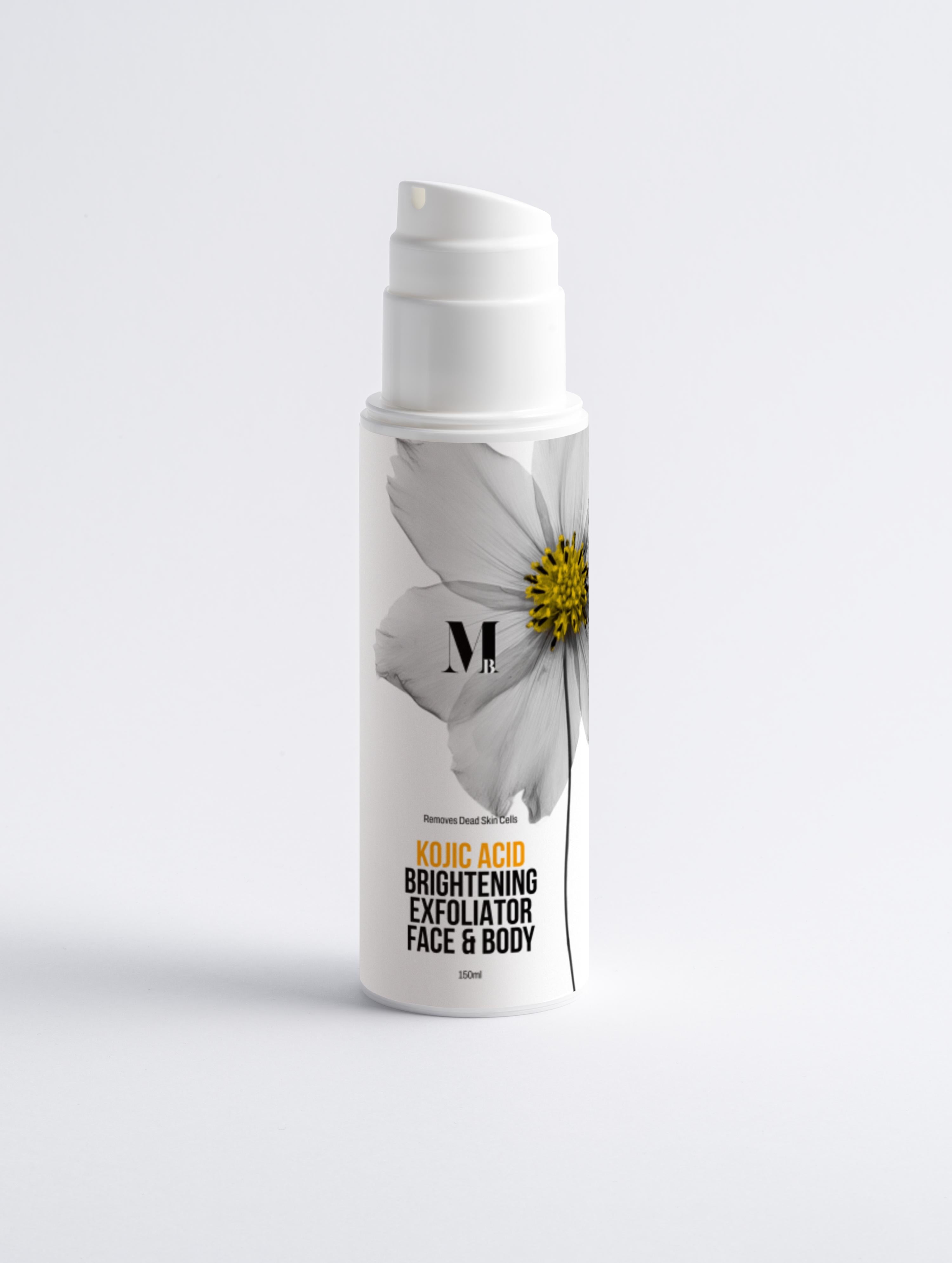Skincare product bottle with floral design on a light gray background